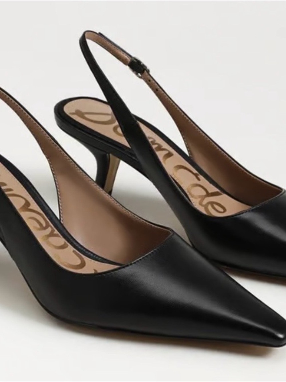 Like New Sam Edelman Black Pointed-Toe Slingback Kitten Heels